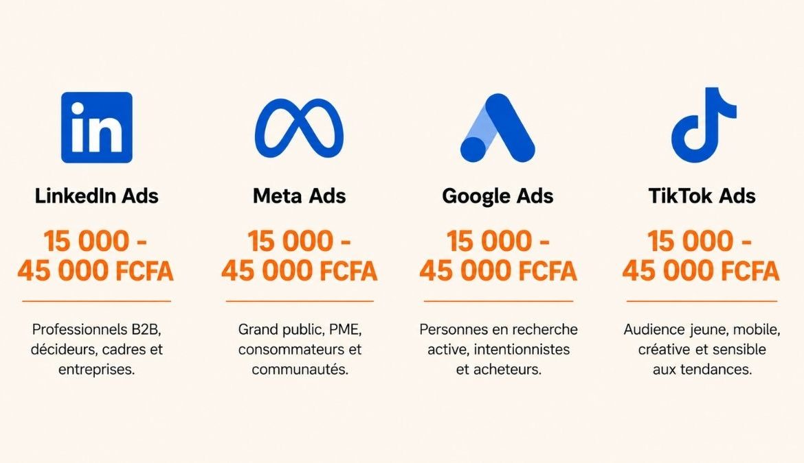 Comparatif coût par lead CPL LinkedIn Meta Google TikTok Ads B2B AOF