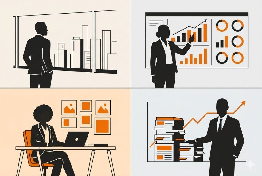 Les 4 profils décideurs B2B prioritaires en Afrique de l'Ouest francophone : DG de PME sectorielle, Directeur Commercial, Directeur Marketing, DAF — secteurs énergie, BTP, mining, industrie, services numériques