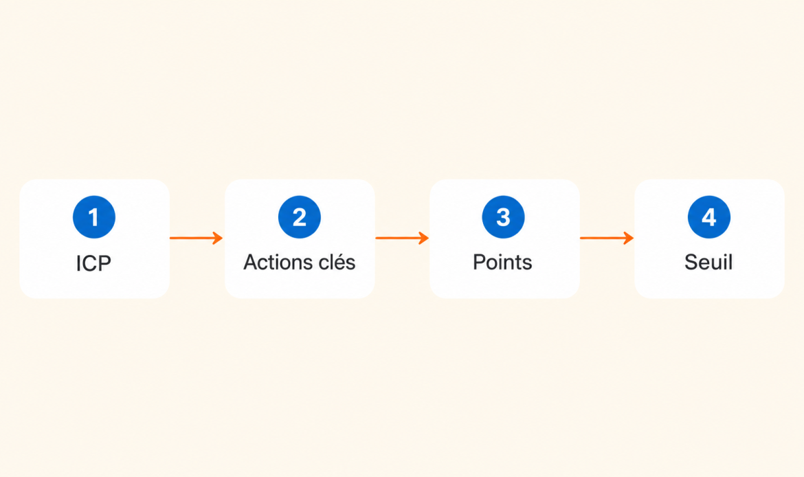 Méthode de lead scoring en 4 étapes : ICP, actions clés, points, seuil de qualification
