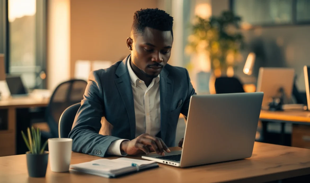 Professionnel ouest-africain qui met en place un workflow d'emailing automatisé