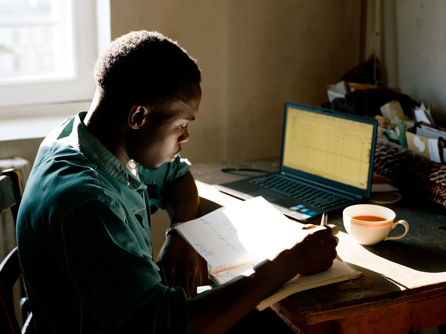 Combien coûte une plateforme de formation en ligne 1 Un formateur sénégalais compare les postes de coût de sa plateforme sur un carnet et un ordinateur à Dakar