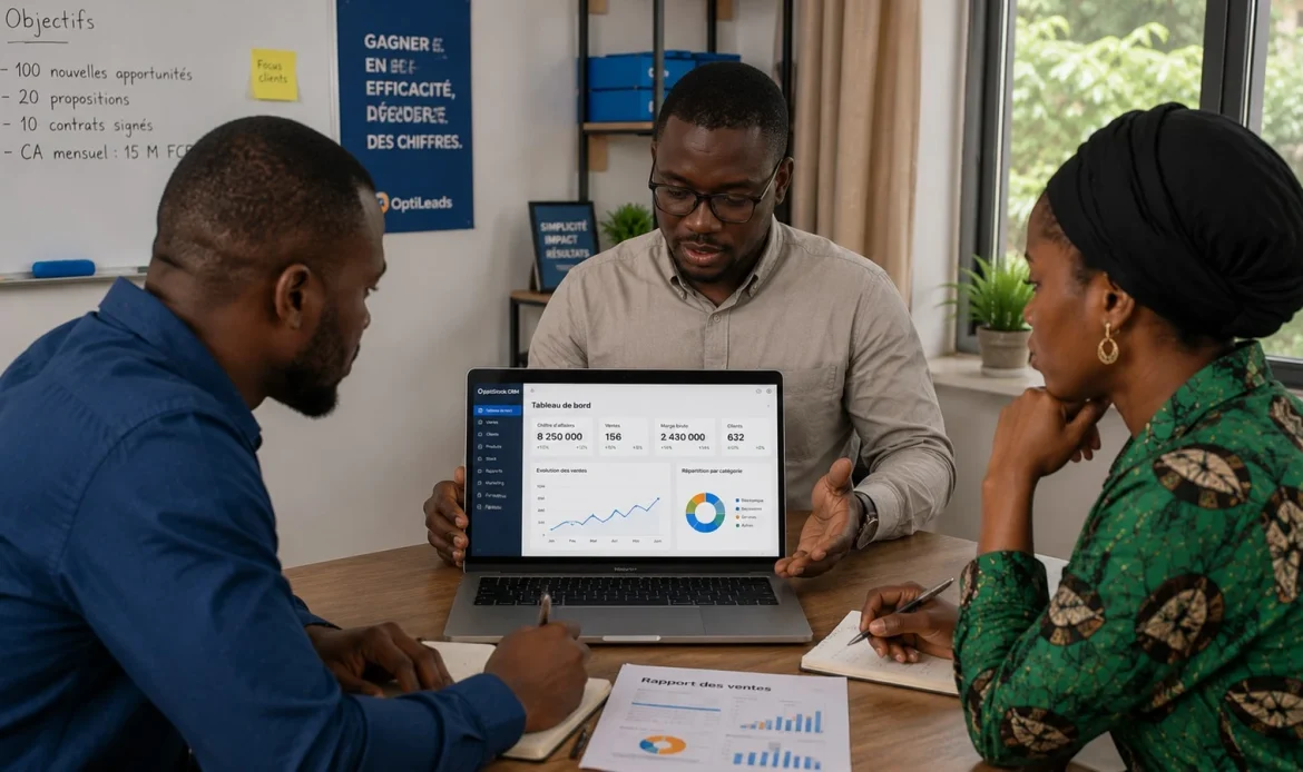 Equipe commerciale de PME en Afrique de l'Ouest qui suit ses clients et ses devis sur un CRM