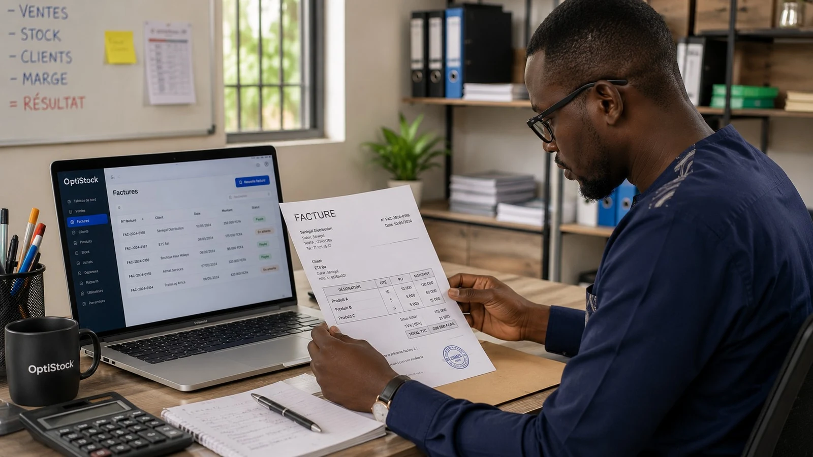 Dirigeant de PME qui edite une facture conforme (NINEA, RCCM, TVA) au Senegal