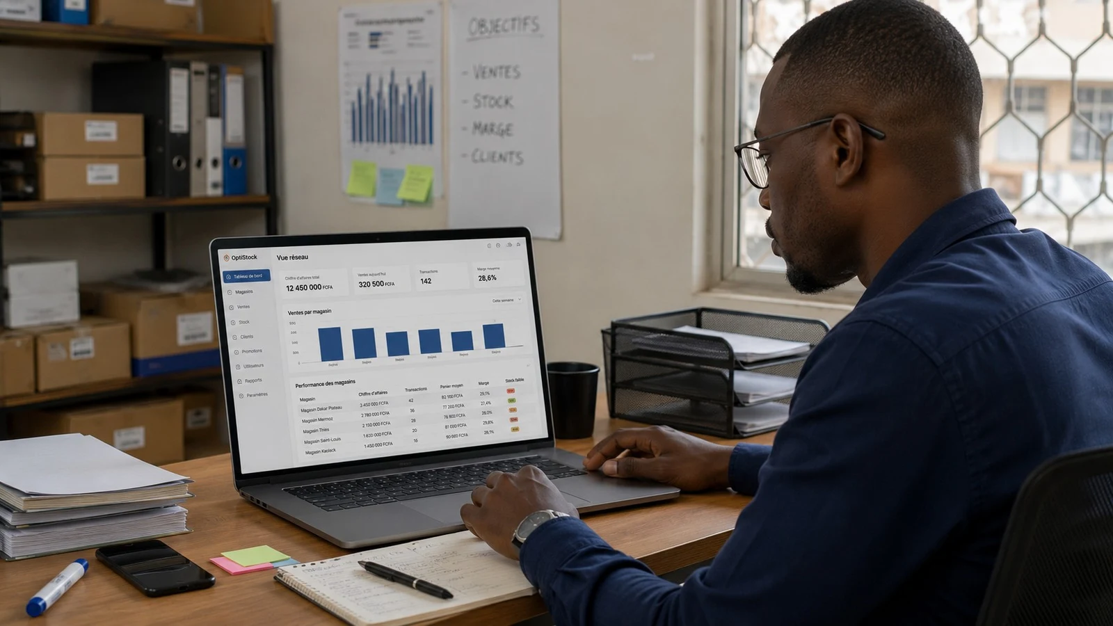 Optigestion multi points vente photo Responsable qui pilote plusieurs points de vente depuis un seul tableau de bord