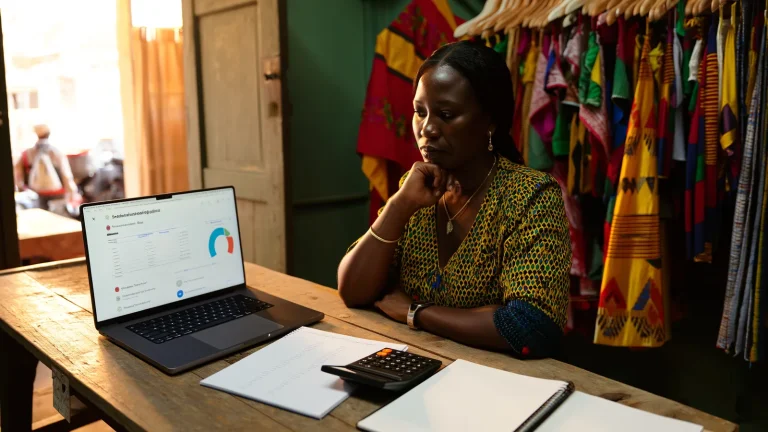 Une commerçante sénégalaise calcule le budget de ses publicités Facebook à Dakar