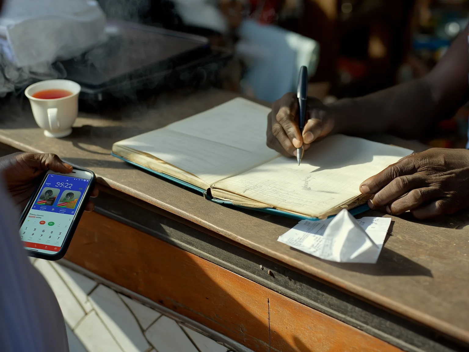 Un commerçant sénégalais compare le coût de ses publicités Facebook à ses ventes sur un carnet
