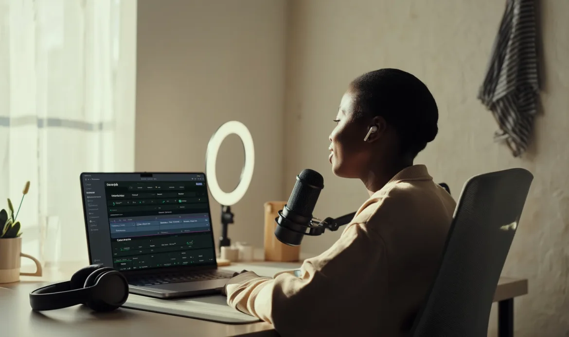 Un formateur sénégalais anime sa formation en ligne par abonnement depuis un studio à Dakar