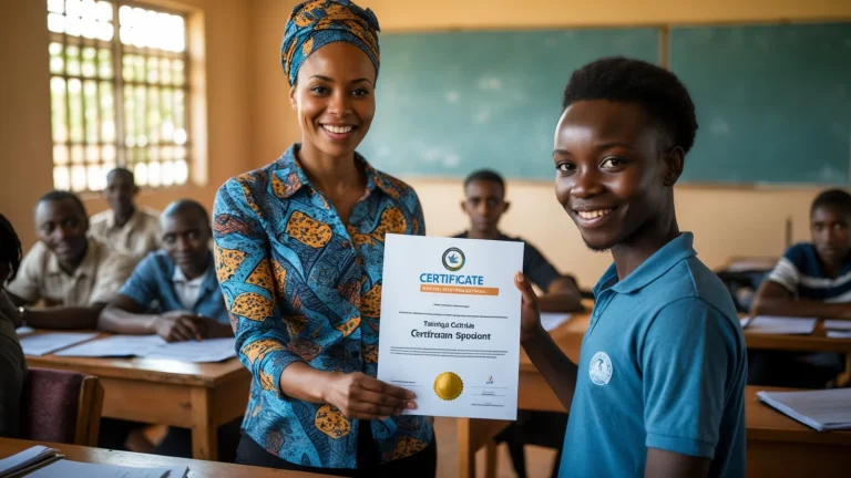 Formatrice africaine remettant un certificat de formation à une apprenante