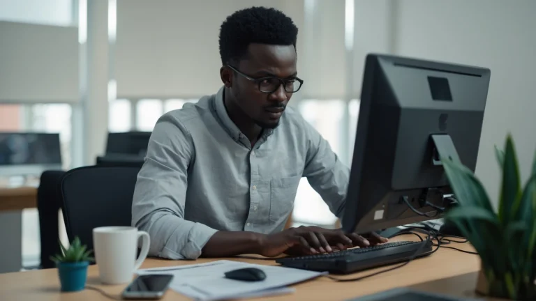 Entrepreneur africain concevant une landing page qui convertit sur son ordinateur