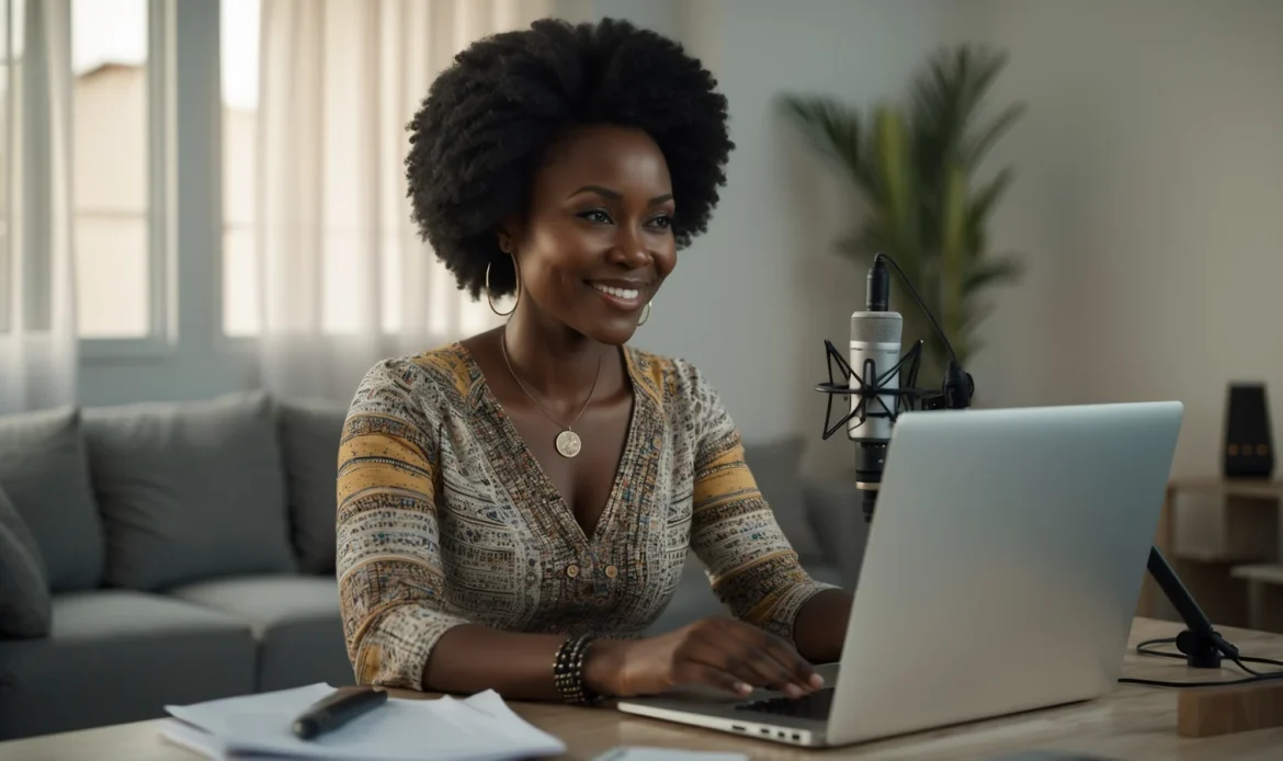 Formatrice africaine créant sa formation en ligne assistée par l'intelligence artificielle