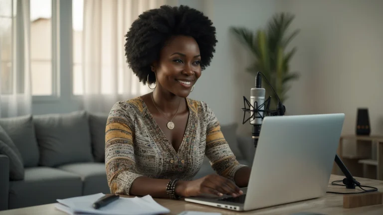 Formatrice africaine créant sa formation en ligne assistée par l'intelligence artificielle
