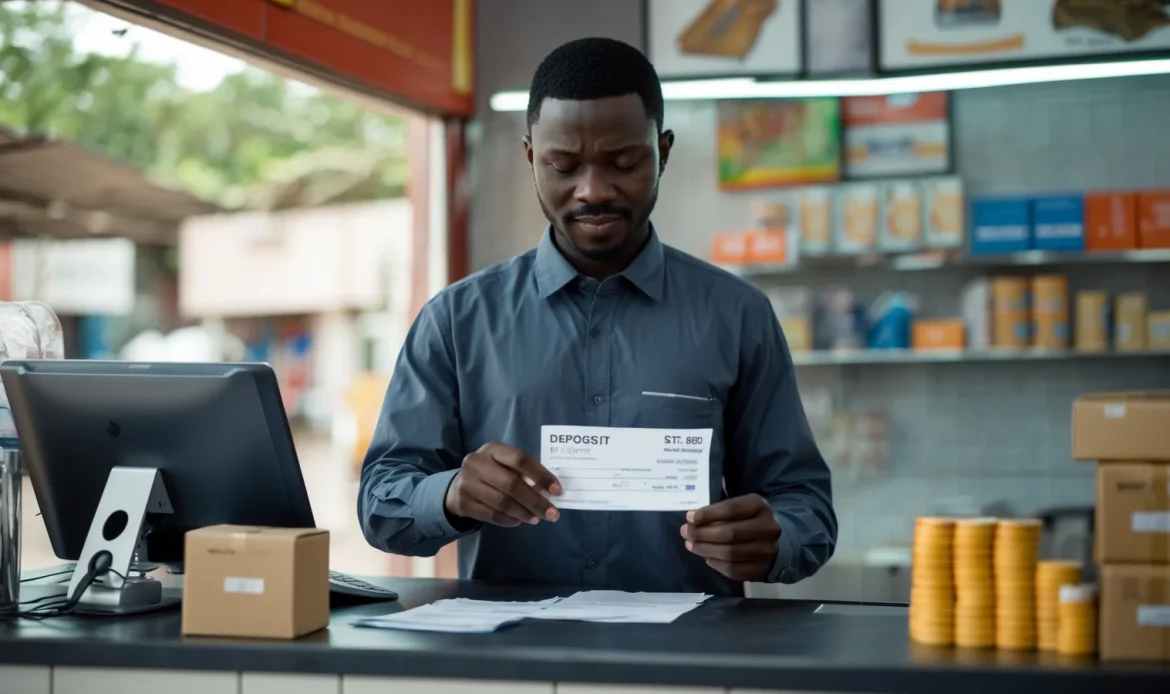 Gérant d'une PME sénégalaise établissant une facture d'acompte à la commande d'un client