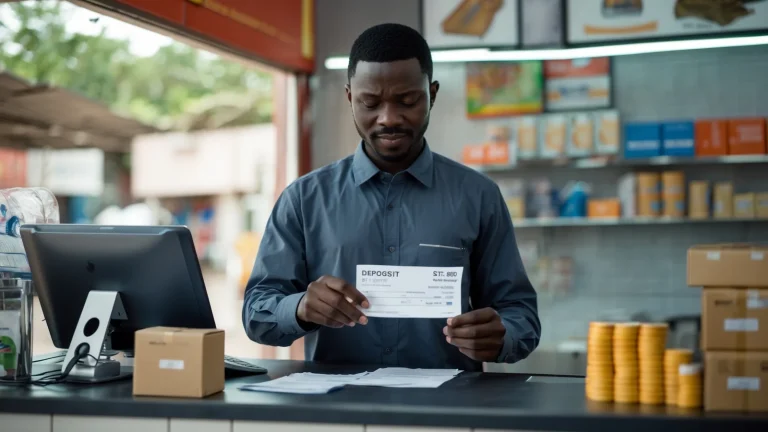 Gérant d'une PME sénégalaise établissant une facture d'acompte à la commande d'un client