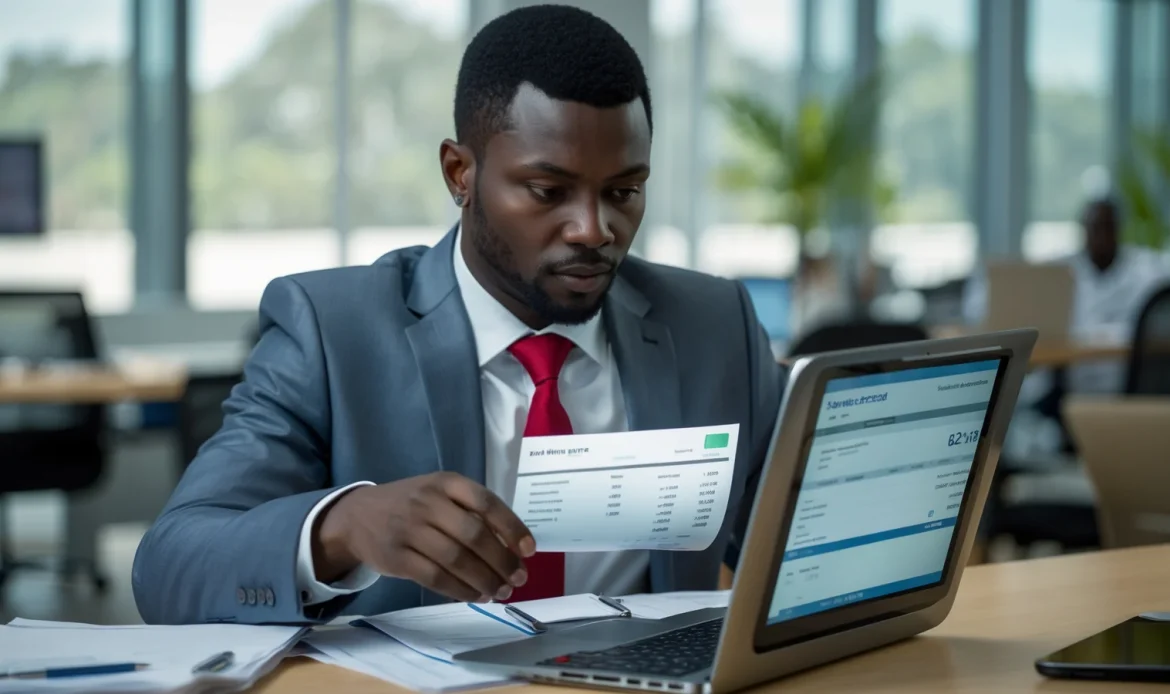 Dirigeant de PME sénégalaise consultant ses factures électroniques sur son ordinateur
