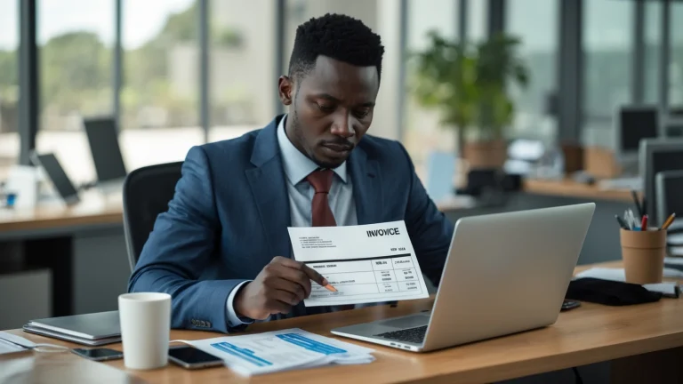 Prestataire de services sénégalais éditant une facture de prestation pour un client