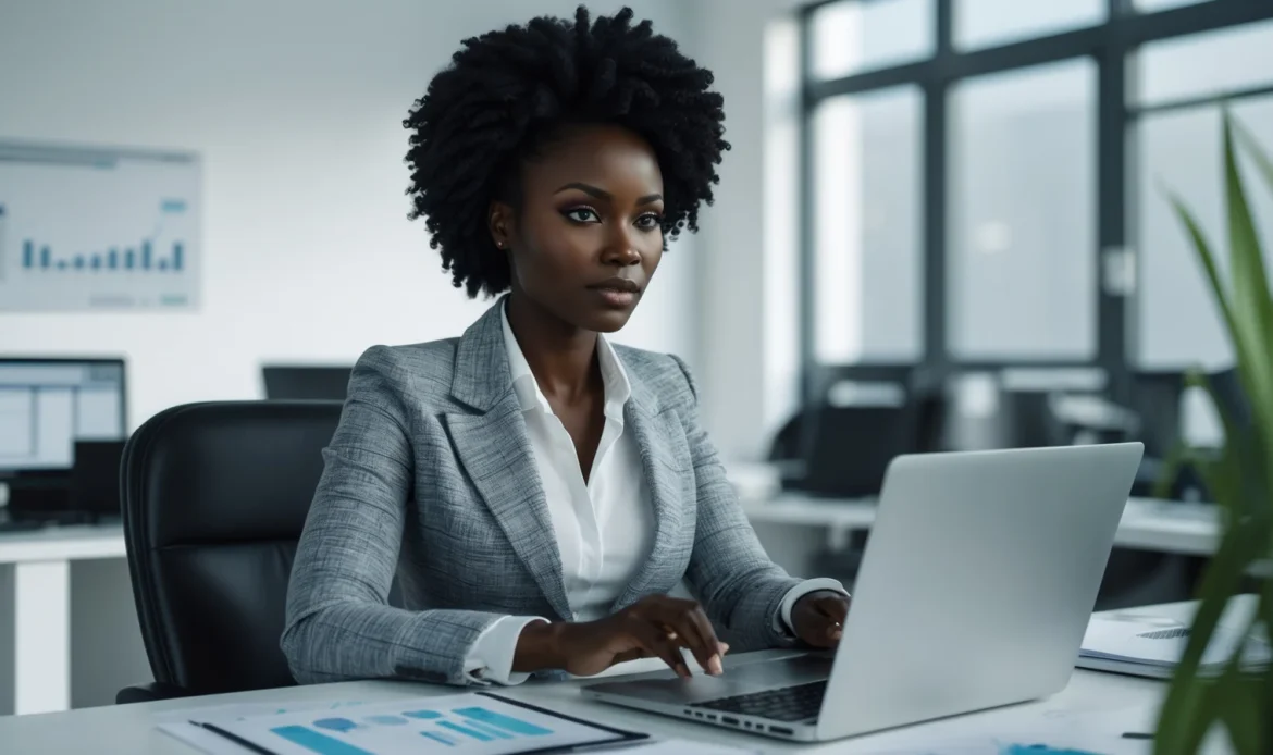 Logiciel de gestion commerciale : définition et comment le choisir 10 Dirigeante de PME sénégalaise pilotant son activité commerciale sur un logiciel de gestion